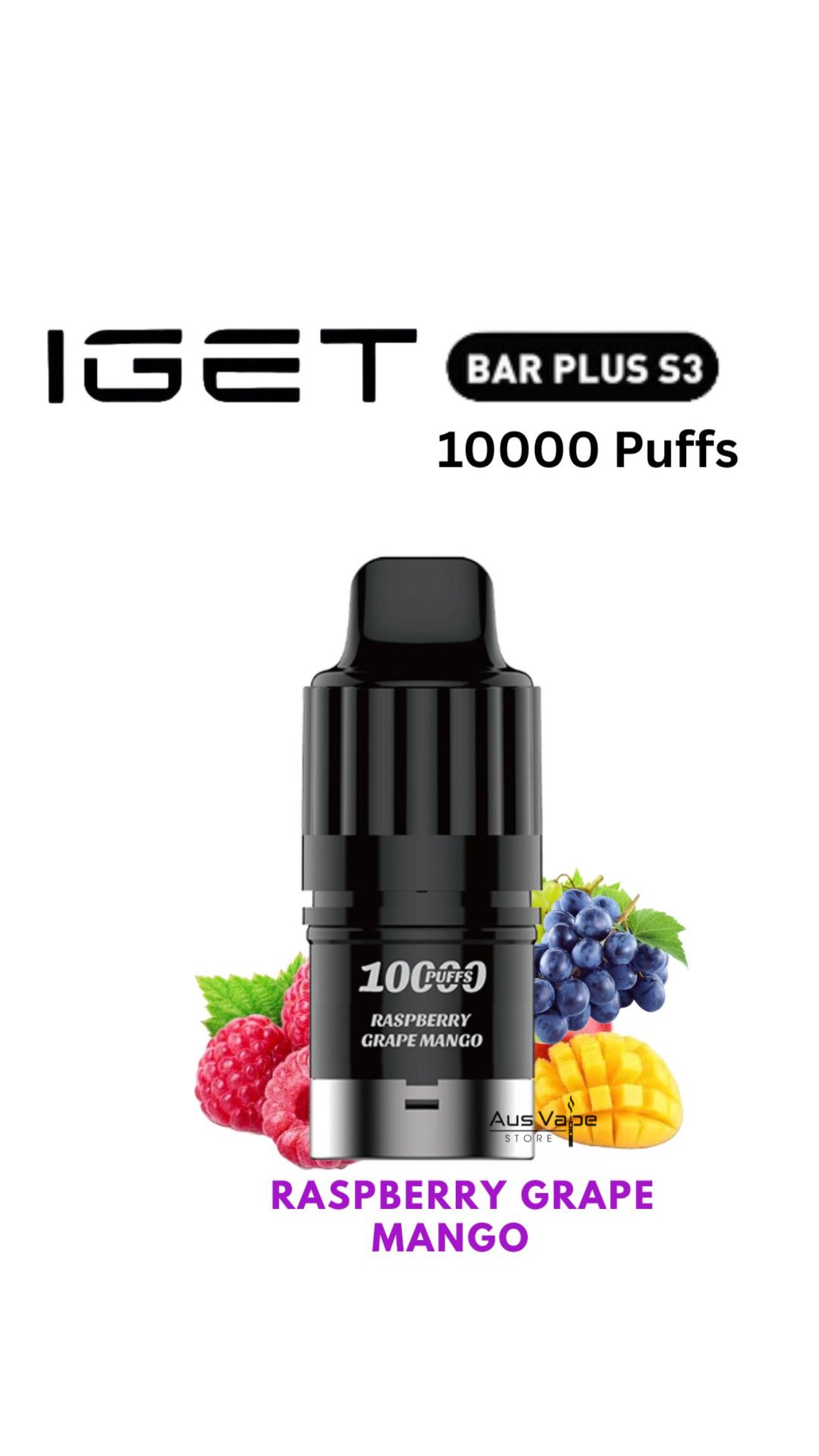 IGET BAR PLUS S3 POD ONLY – RASPBERRY GRAPE MANGO – 10.000 PUFFS