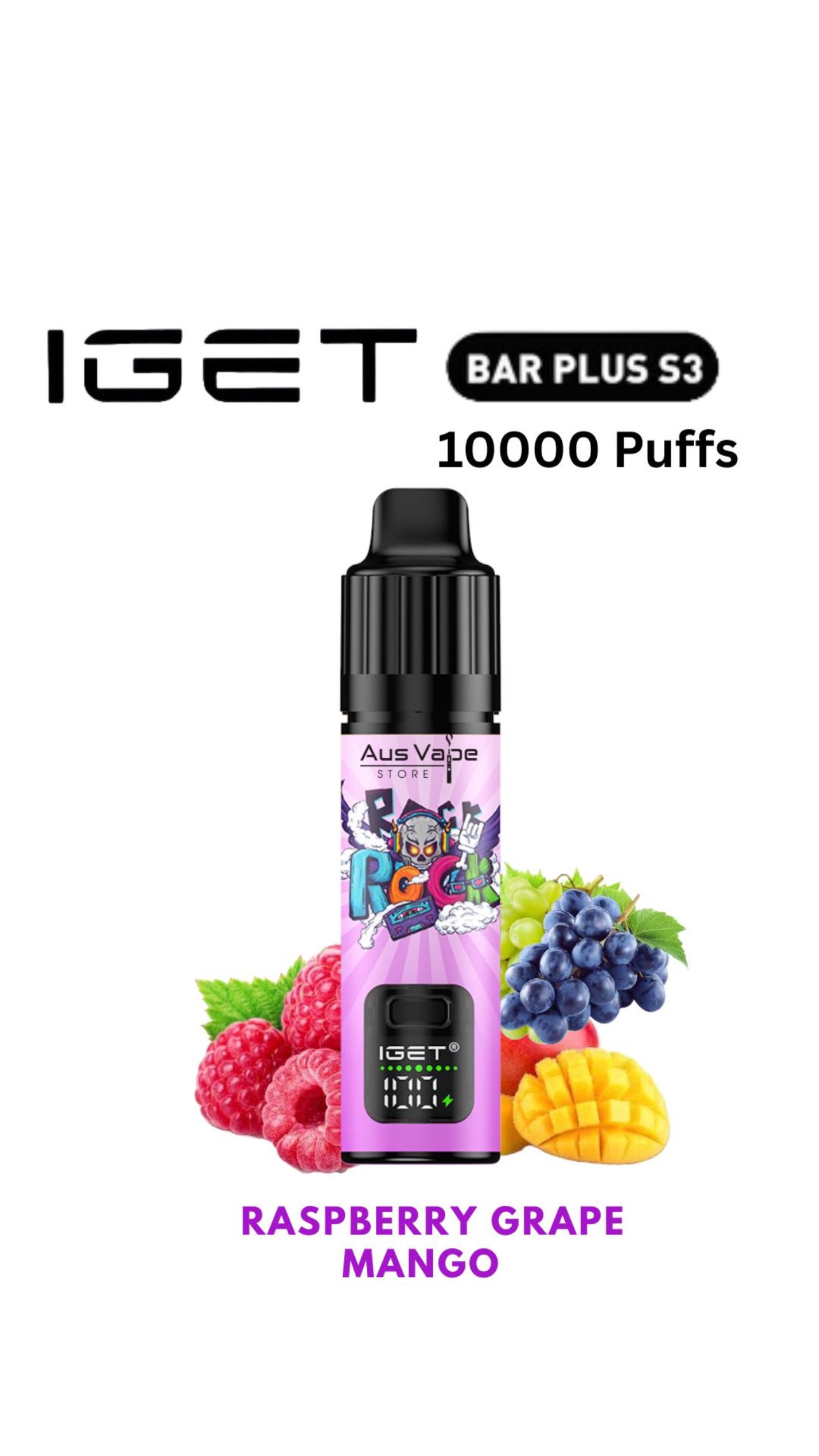 IGET BAR PLUS KIT S3 – RASPBERRY GRAPE MANGO – 10 000 PUFFS
