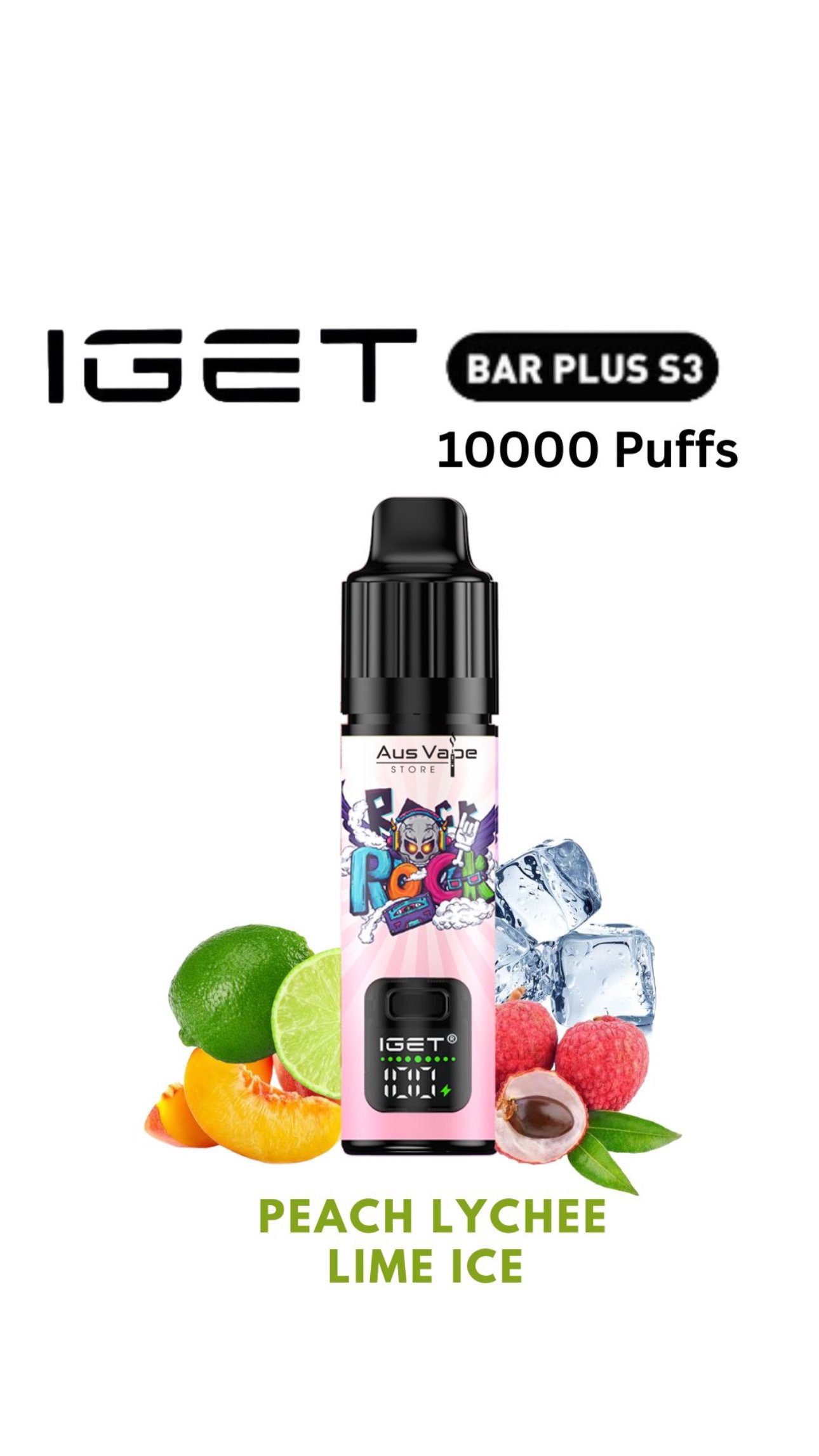 IGET BAR PLUS KIT S3 – PEACH LYCHEE LIME ICE – 10 000 PUFFS