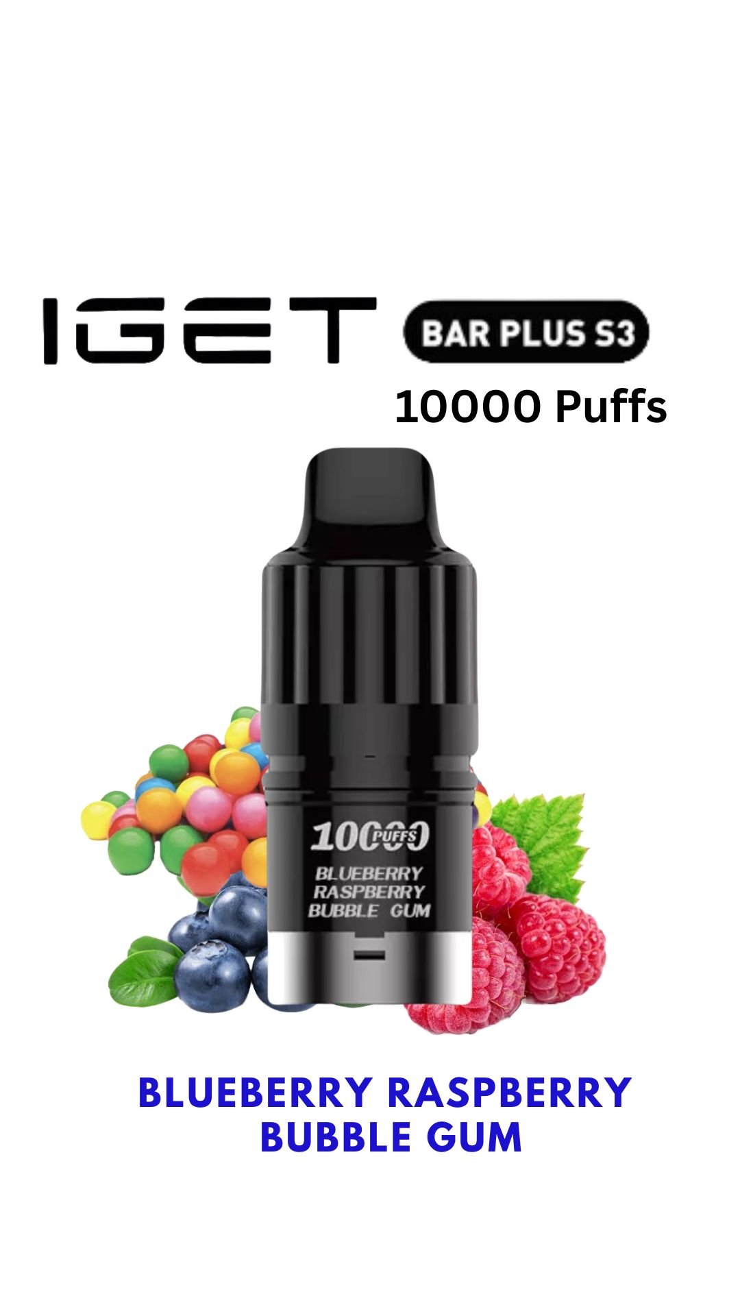 IGET BAR PLUS S3 POD ONLY – BLUEBERRY RASPBERRY BUBBLE GUM – 10.000 PUFFS