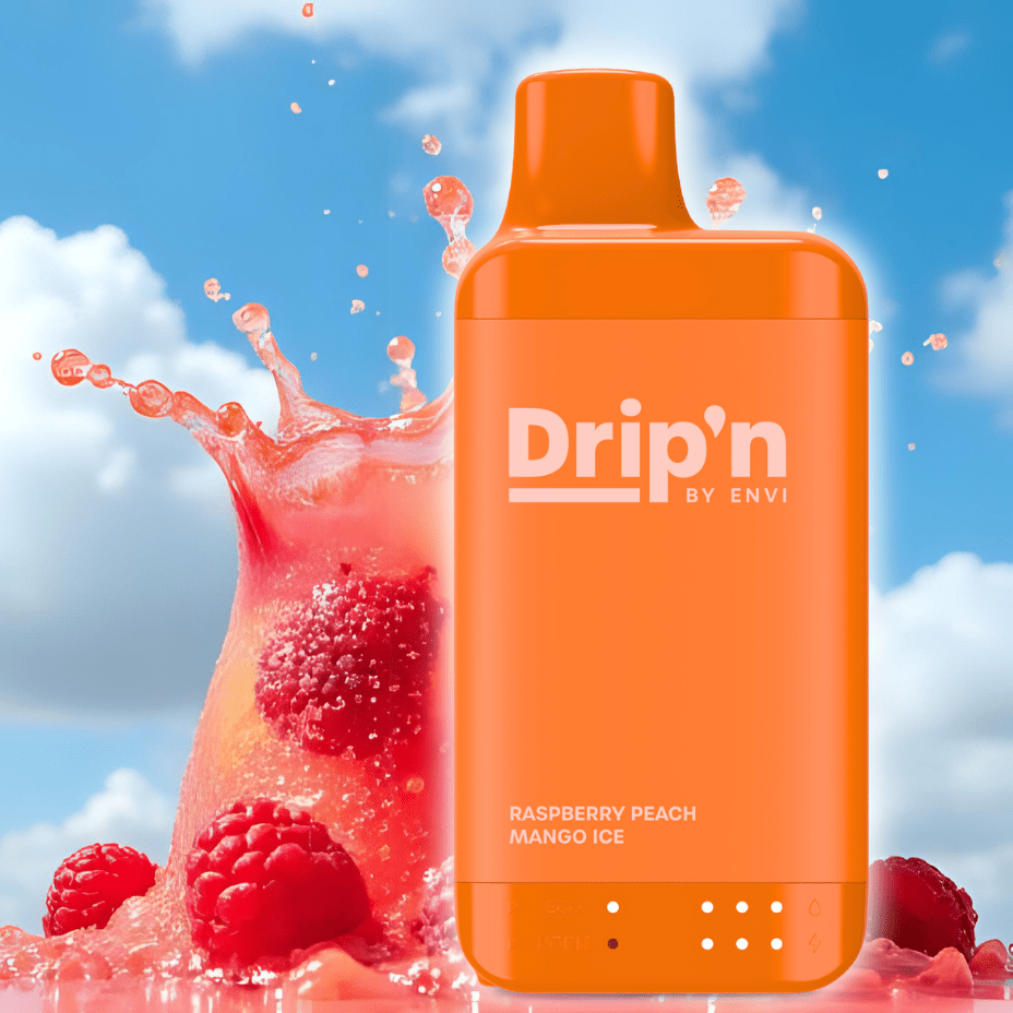 Drip’n by Envi 16K Disposable Vape – Raspberry Peach Mango Ice - Image 3