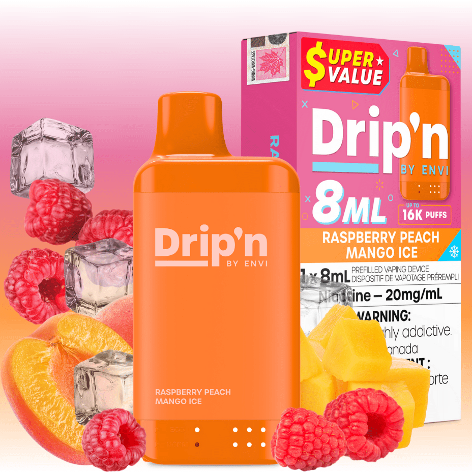 Drip’n by Envi 16K Disposable Vape – Raspberry Peach Mango Ice