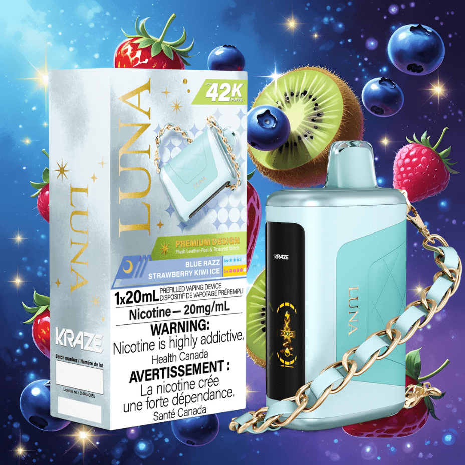 Kraze Luna 42K Disposable Vape – Blue Razz Strawberry Kiwi Ice - Image 2