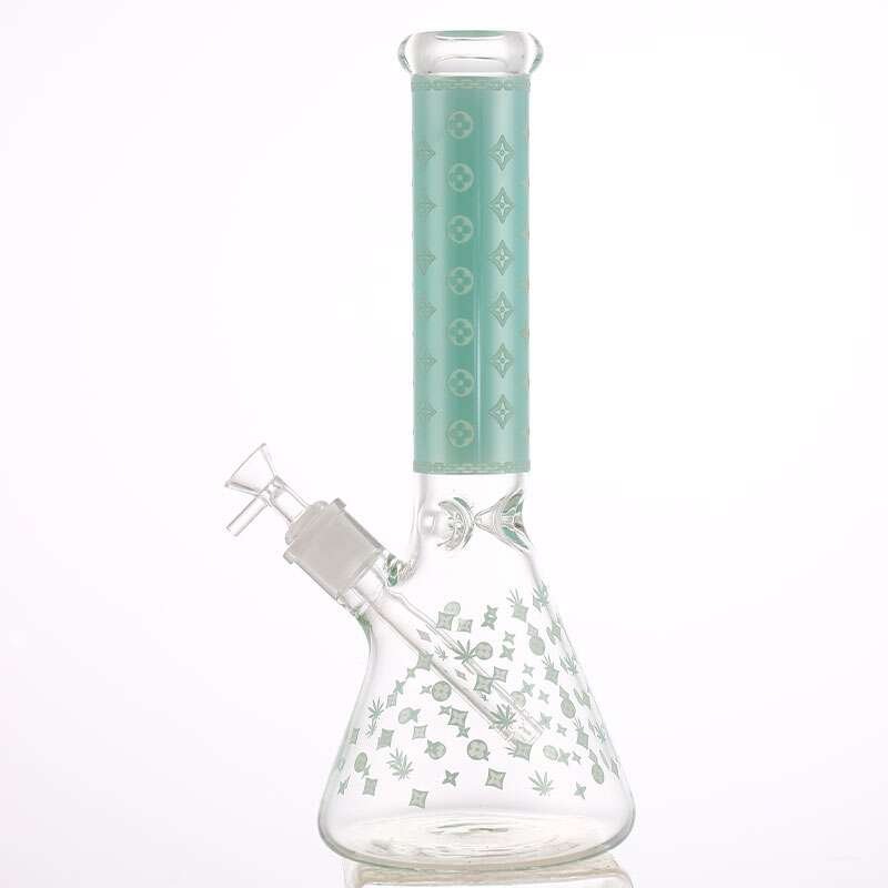 LV Pattern 7mm Beaker Bong-Glow In The Dark-14.5″ - Image 6