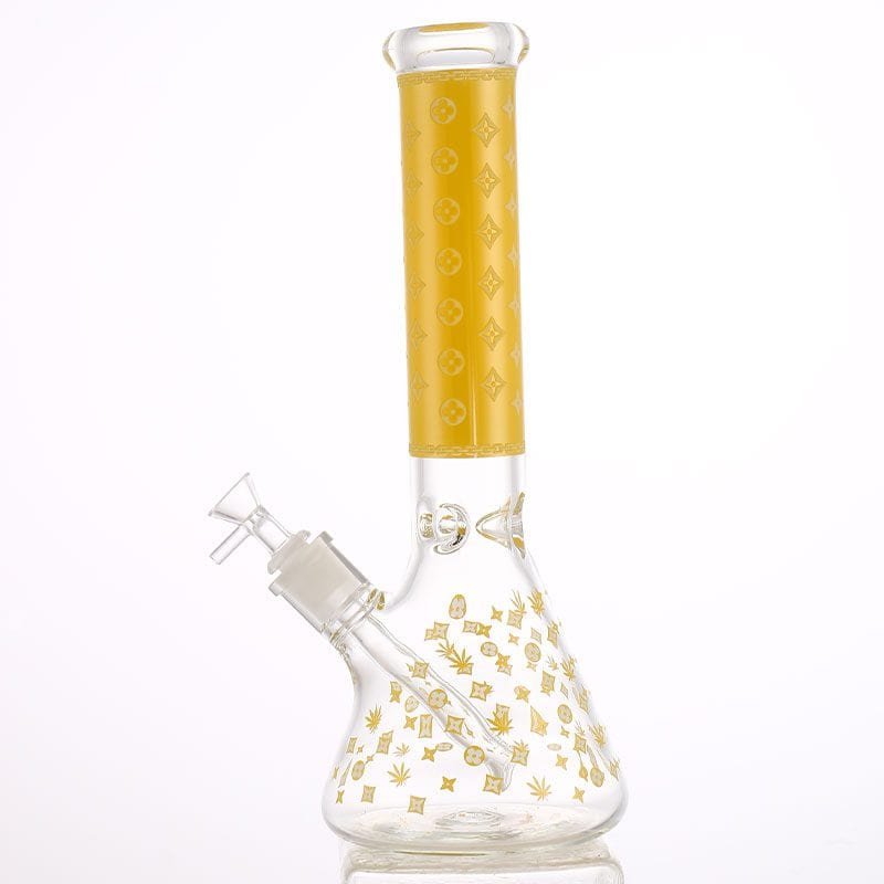 LV Pattern 7mm Beaker Bong-Glow In The Dark-14.5″ - Image 8