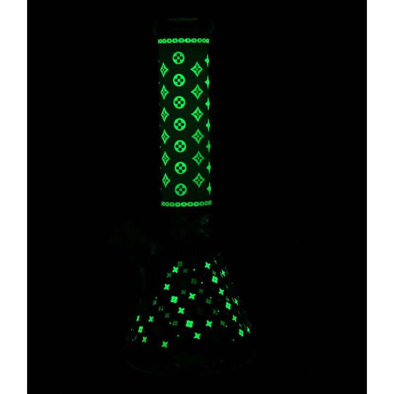 LV Pattern 7mm Beaker Bong-Glow In The Dark-14.5″ - Image 11