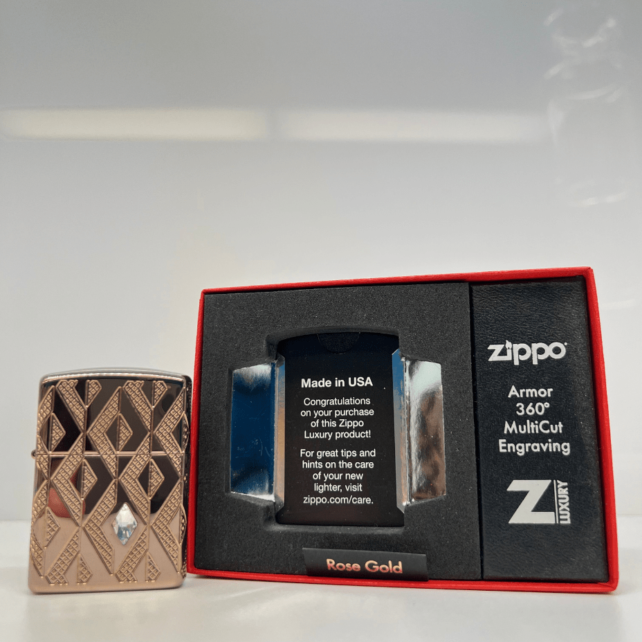 Zippo Luxury Lighter-Rose Gold Diamond Pattern Case - Image 2